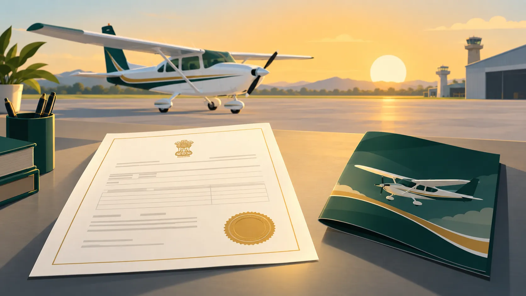 A regulator list on one side and a glossy brochure on the other.