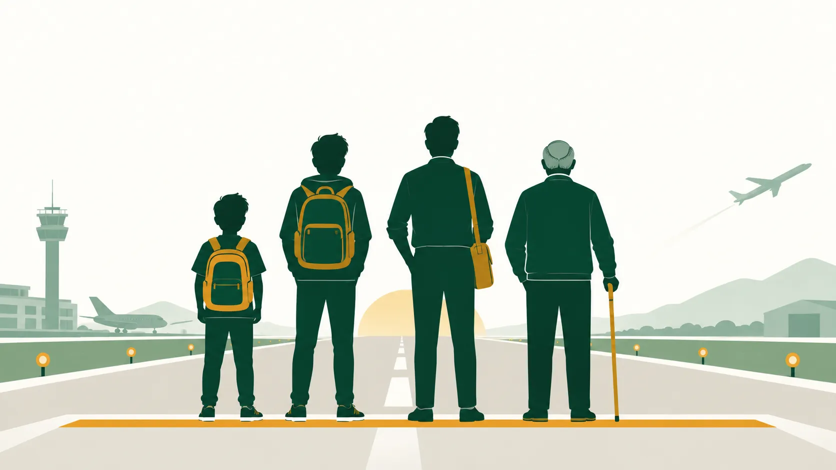 Figures of visibly different ages standing at the same starting line.