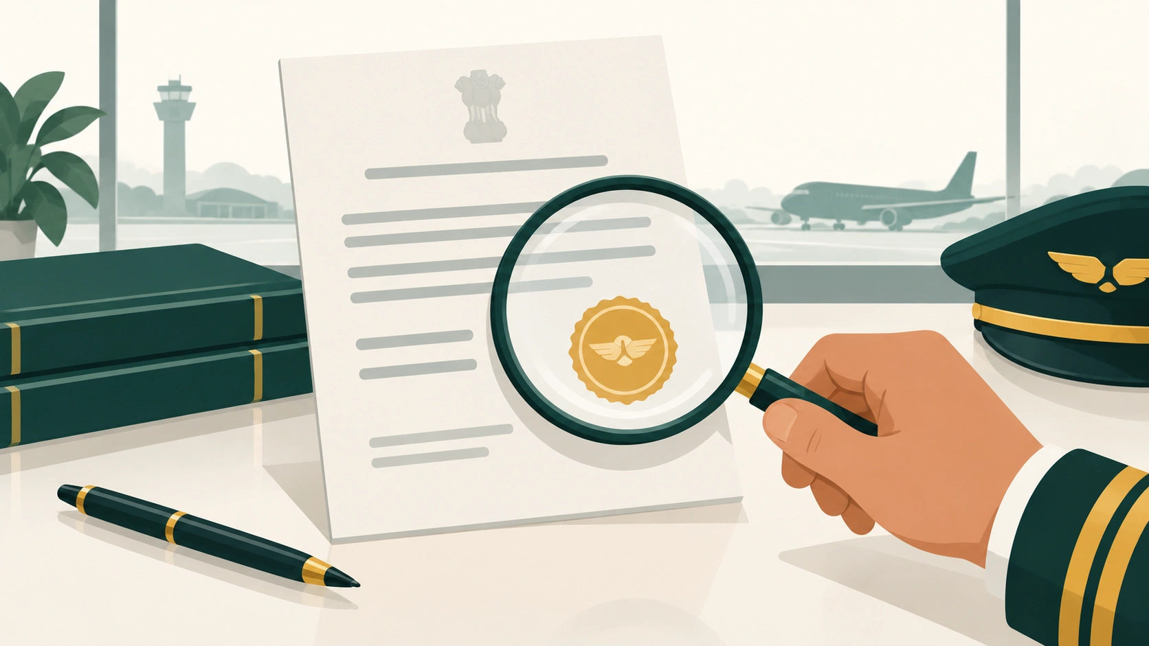 A magnifying glass held over an official-looking document.