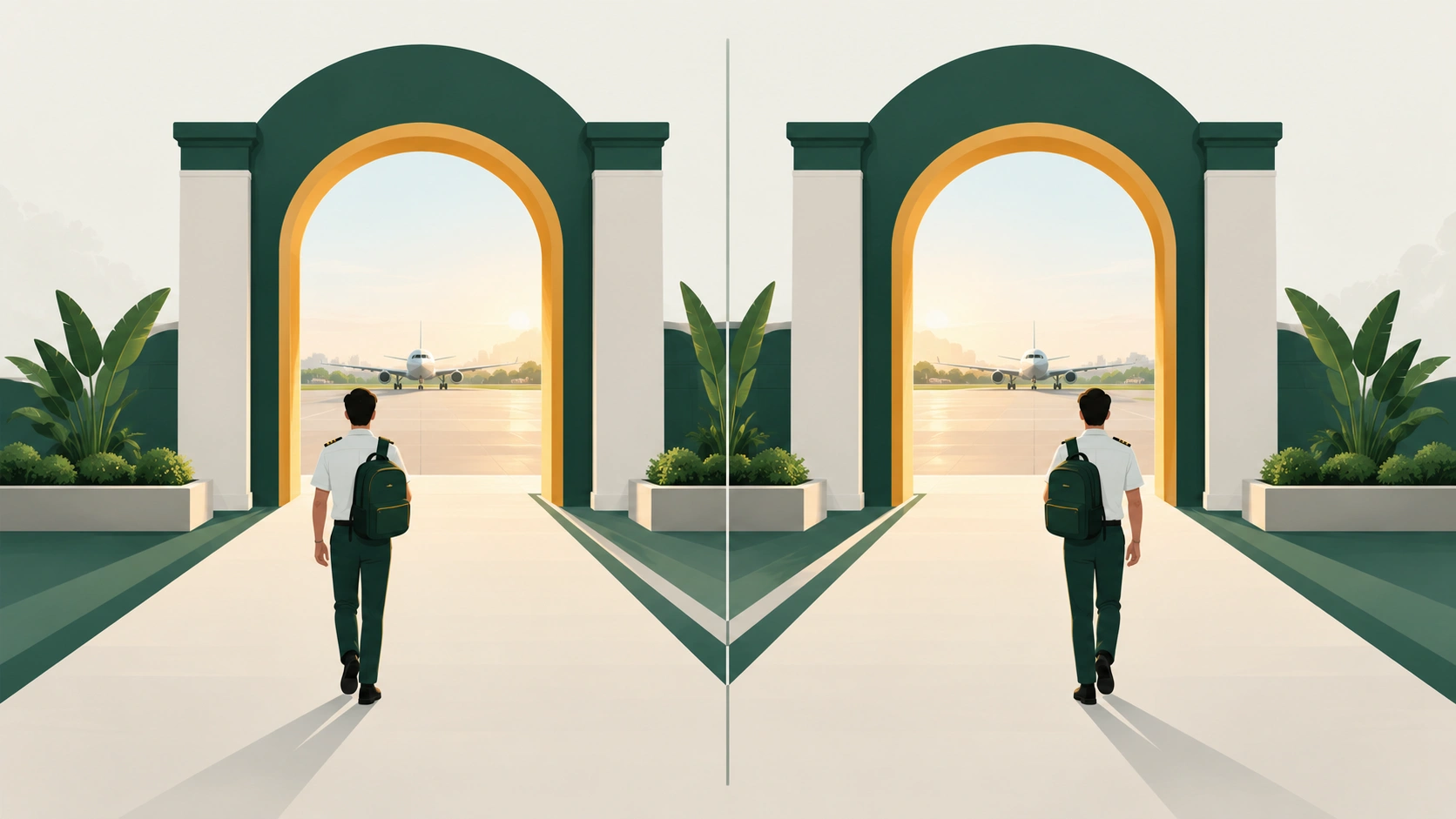 Two identical entry gates, mirrored.